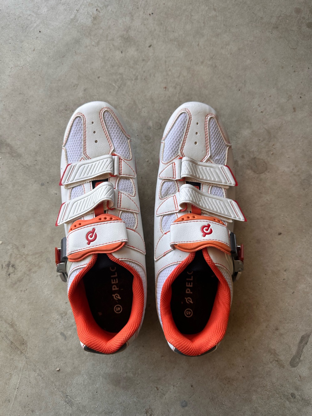 Peloton White and Orange Cycling Shoes